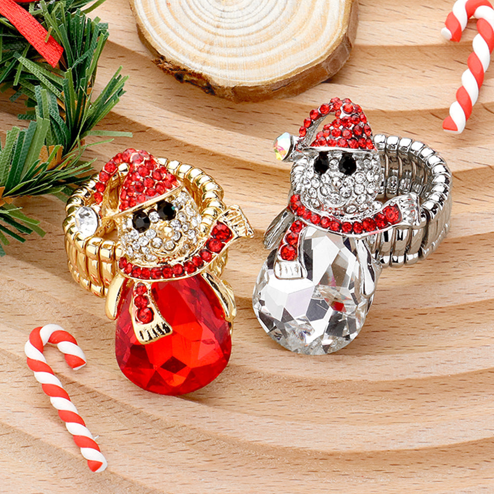 Madeline Love Red, Silver, White Snowman Teardrop Stone Accented Stretch Ring - Hair Accessories - extra