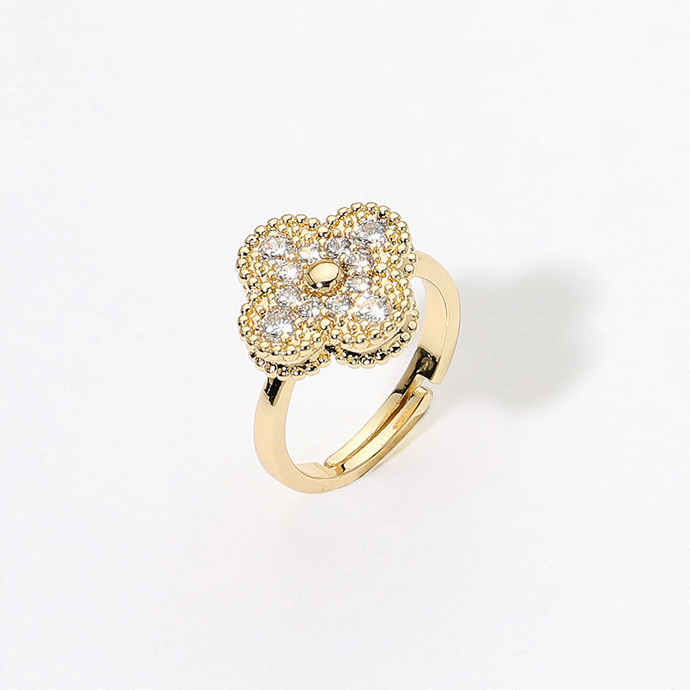 Madeline Love Gold CZ Pave Quaterfoil Accent Adjustable Ring