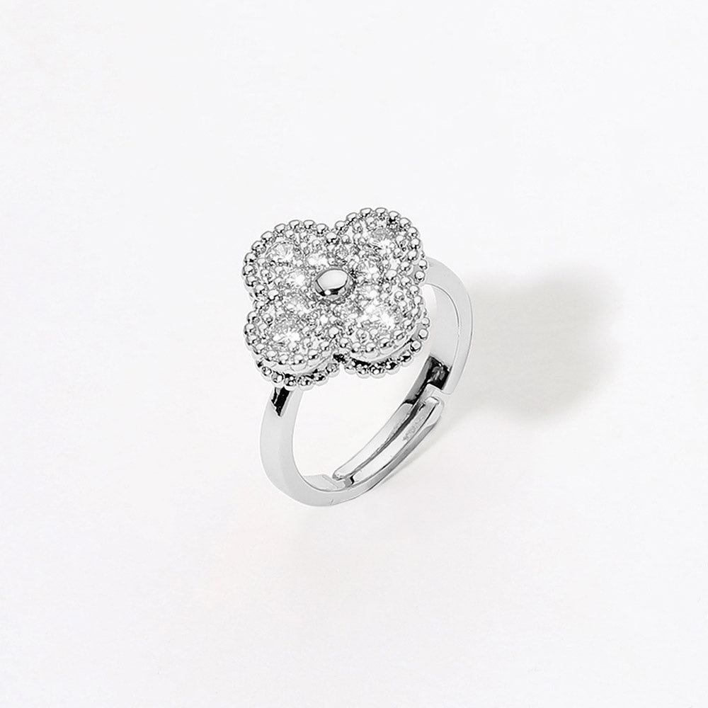 Madeline Love Silver CZ Pave Quaterfoil Accent Adjustable Ring