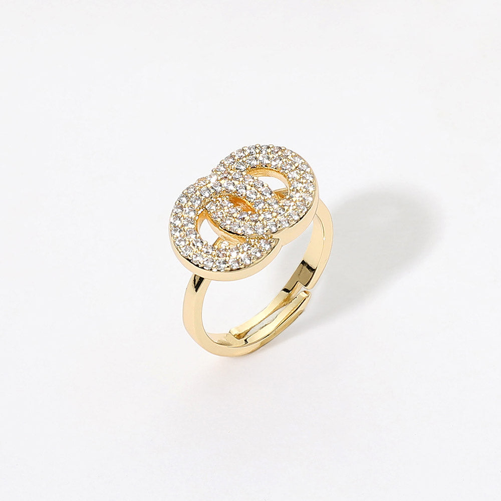 Madeline Love Gold CZ Pave Interlocking Accent Adjustable Ring