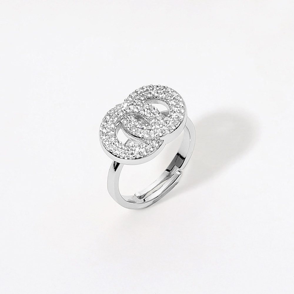 Madeline Love Silver CZ Pave Interlocking Accent Adjustable Ring
