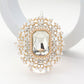 Madeline Love Clear, Gold Rectangle Glass Stone Centered Pearl Rhinestone Embellished Stretch Ring - Hair Accessories