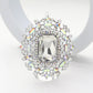 Madeline Love AB, Rhodium Rectangle Glass Stone Centered Pearl Rhinestone Embellished Stretch Ring - Hair Accessories