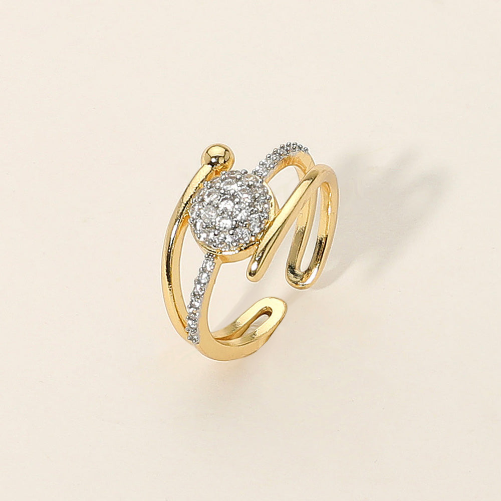 Madeline Love Gold 14K Gold Dipped Rhinestone Paved Ball Accent Adjustable Ring
