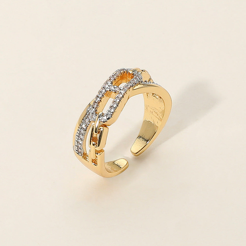 Madeline Love Gold 14K Gold Dipped Stone Paved Chain Link Adjustable Ring