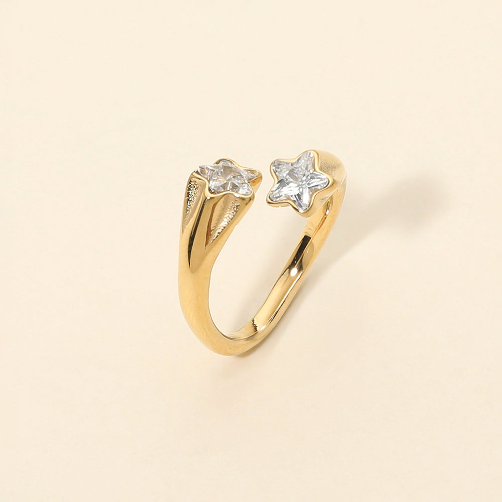 Madeline Love Gold Stainless Steel Double Star Stone Tip Wrap Adjustable Ring