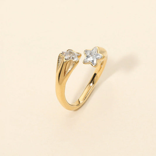 Madeline Love Gold Stainless Steel Double Star Stone Tip Wrap Adjustable Ring