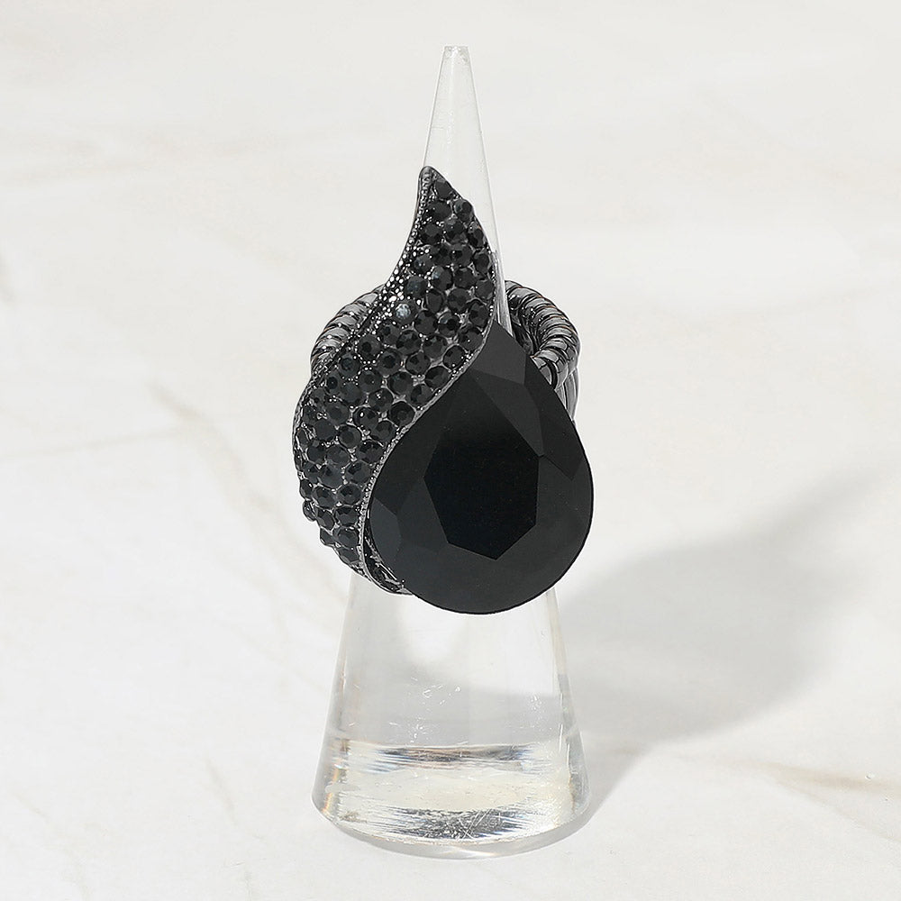 Madeline Love Black, Jet Black Teardrop Crystal Pave Accent Stretch Ring
