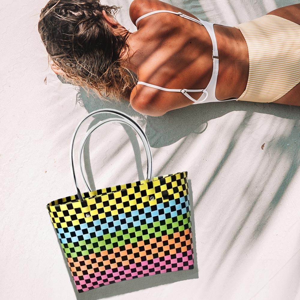 Madeline Love Black, Multi Jelly Tube Top Handle Basket Weave Tote Bag / Shoulder Bag - Bags & Wallets