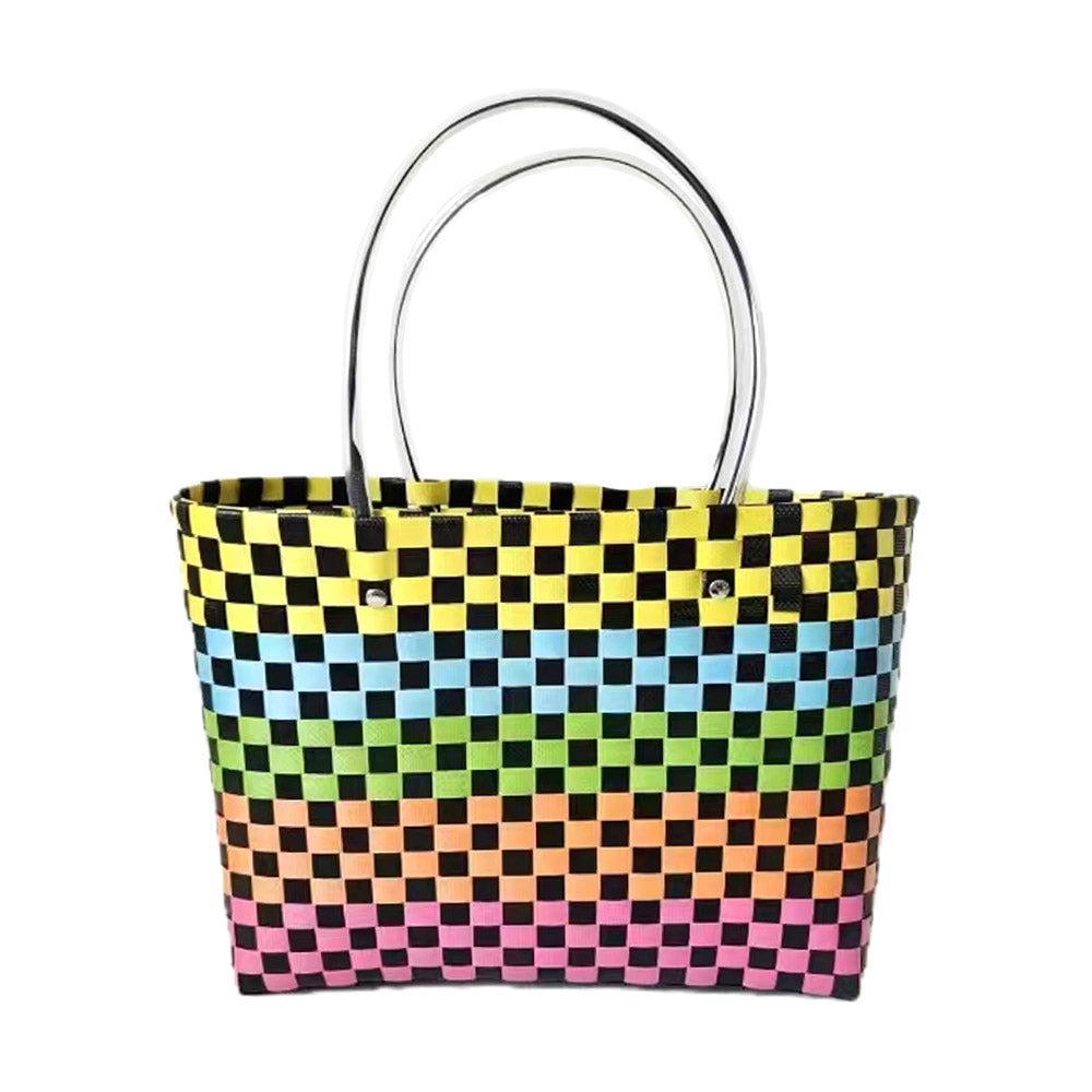 Madeline Love Black, Multi Jelly Tube Top Handle Basket Weave Tote Bag / Shoulder Bag - Bags & Wallets - desc