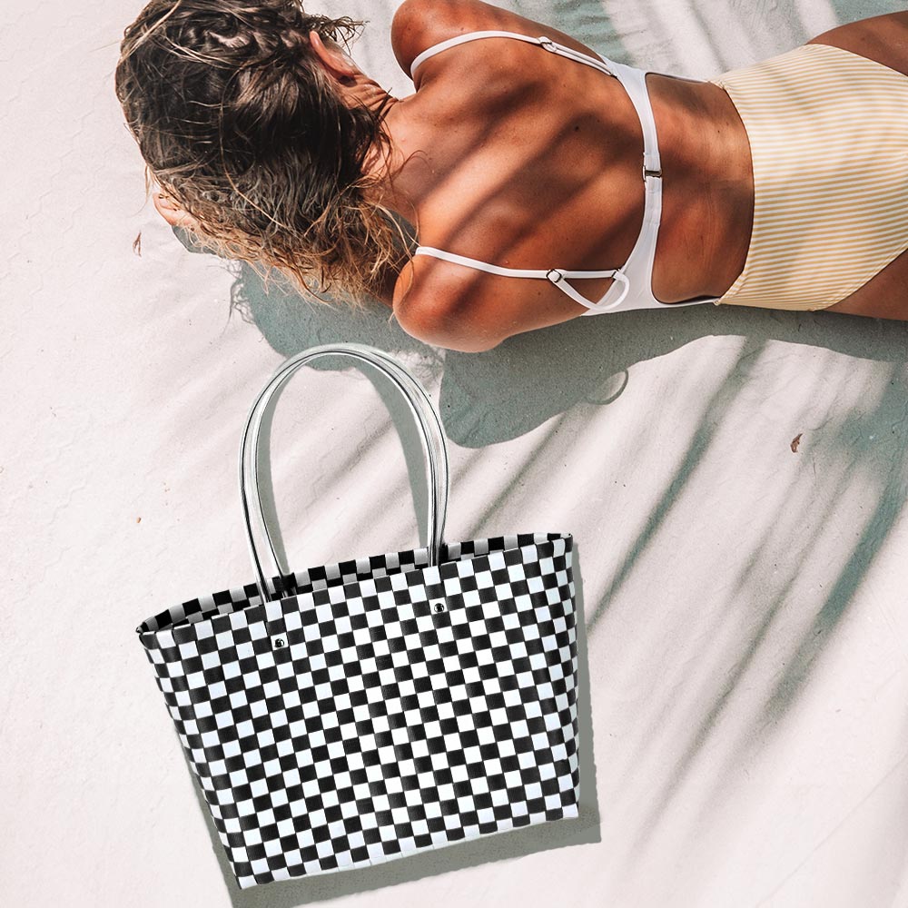 Madeline Love Black Jelly Tube Top Handle Basket Weave Tote Bag / Shoulder Bag - Bags & Wallets