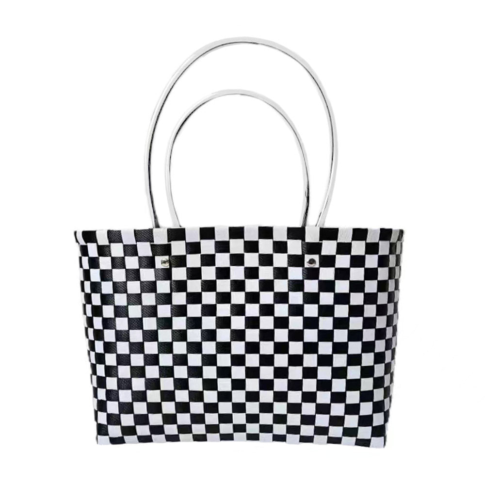 Madeline Love Black Jelly Tube Top Handle Basket Weave Tote Bag / Shoulder Bag - Bags & Wallets - desc