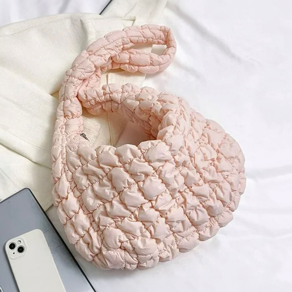 Quilted Puffer Tote Shoulder Bag - Light Pink - Tote Bag