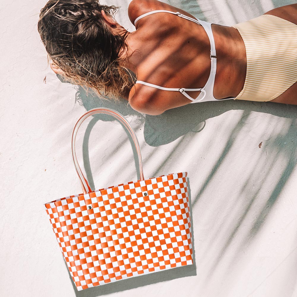 Madeline Love Orange Jelly Tube Top Handle Basket Weave Tote Bag / Shoulder Bag - Bags & Wallets