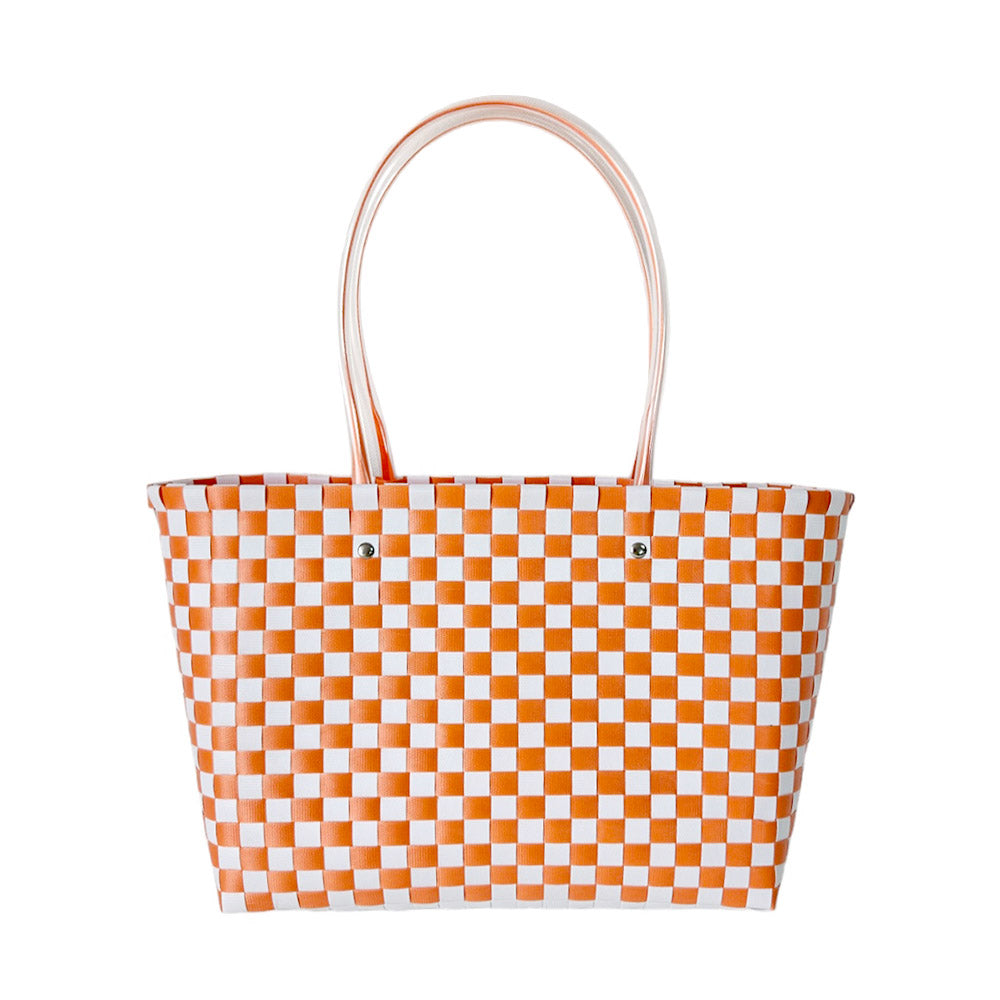 Madeline Love Orange Jelly Tube Top Handle Basket Weave Tote Bag / Shoulder Bag - Bags & Wallets - desc