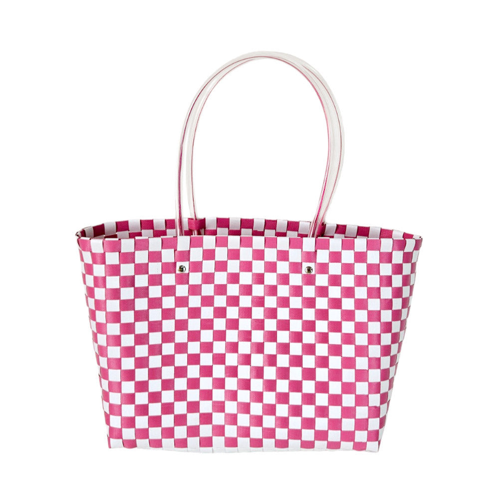 Madeline Love Pink Jelly Tube Top Handle Basket Weave Tote Bag / Shoulder Bag - Bags & Wallets - desc