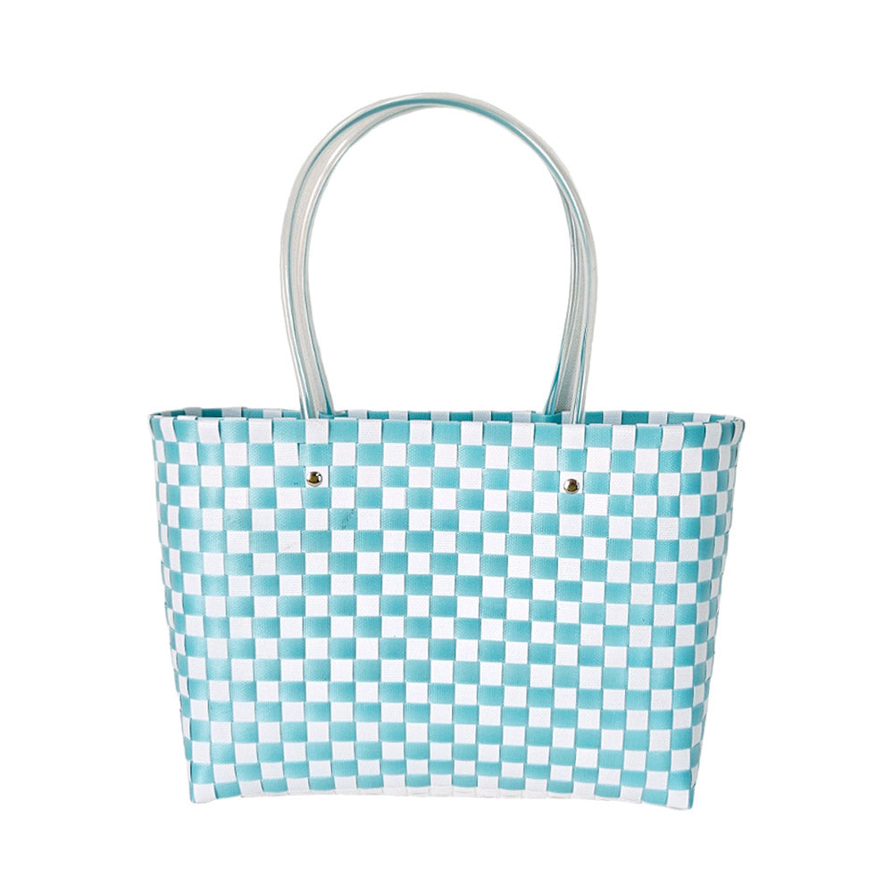 Madeline Love Turquoise Jelly Tube Top Handle Basket Weave Tote Bag / Shoulder Bag - Bags & Wallets - desc