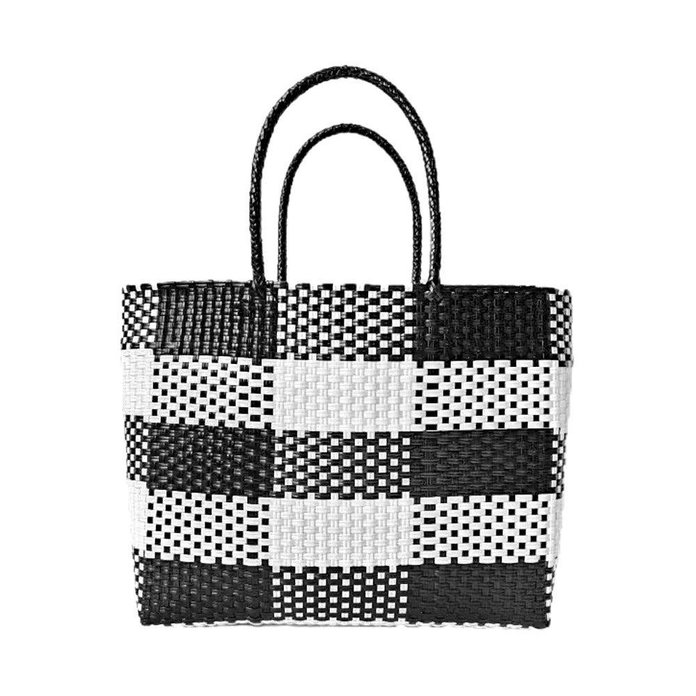 Madeline Love Black Basket Weave Checkered Hand Bag / Tote Bag - Bags & Wallets - desc