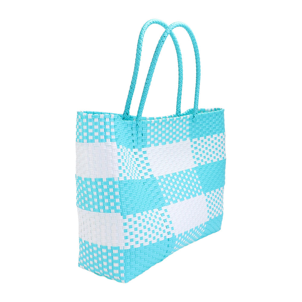 Madeline Love Pink Basket Weave Checkered Hand Bag / Tote Bag - Bags & Wallets - extra