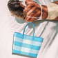 Madeline Love Turquoise Basket Weave Checkered Hand Bag / Tote Bag - Bags & Wallets