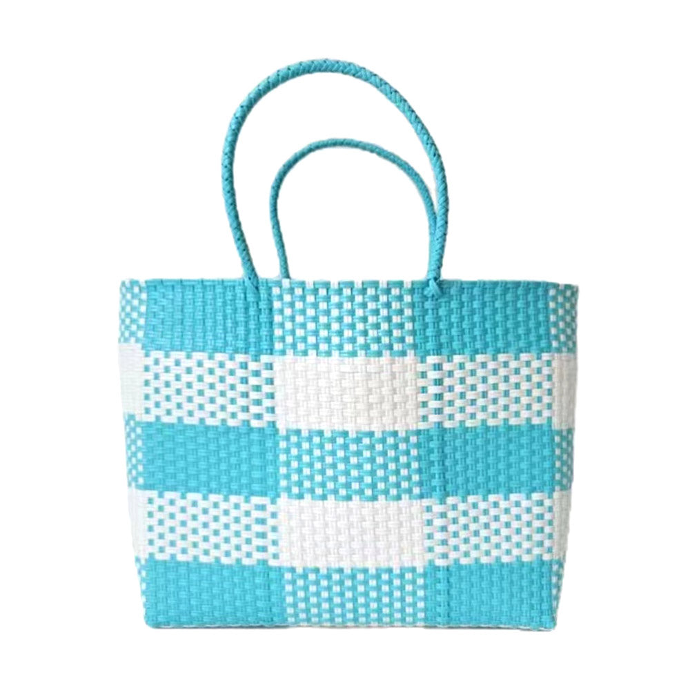 Madeline Love Turquoise Basket Weave Checkered Hand Bag / Tote Bag - Bags & Wallets - desc