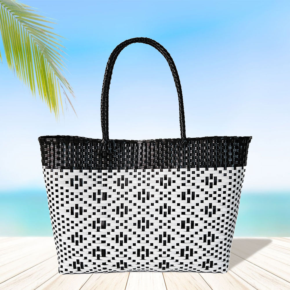 Madeline Love Black Aztec Pattern Basket Weave Tote Bag / Shoulder Bag - Bags & Wallets