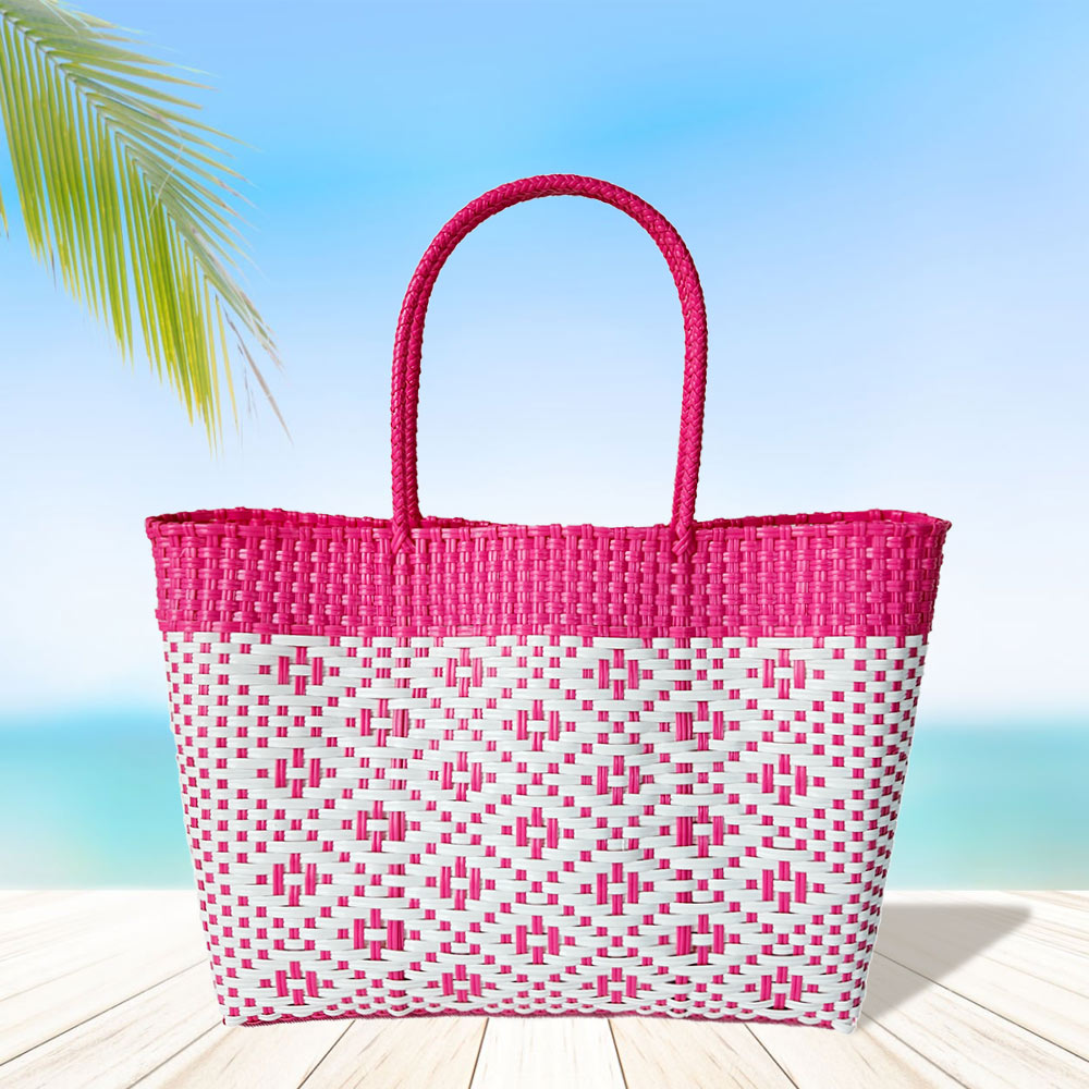 Madeline Love Pink Aztec Pattern Basket Weave Tote Bag / Shoulder Bag - Bags & Wallets