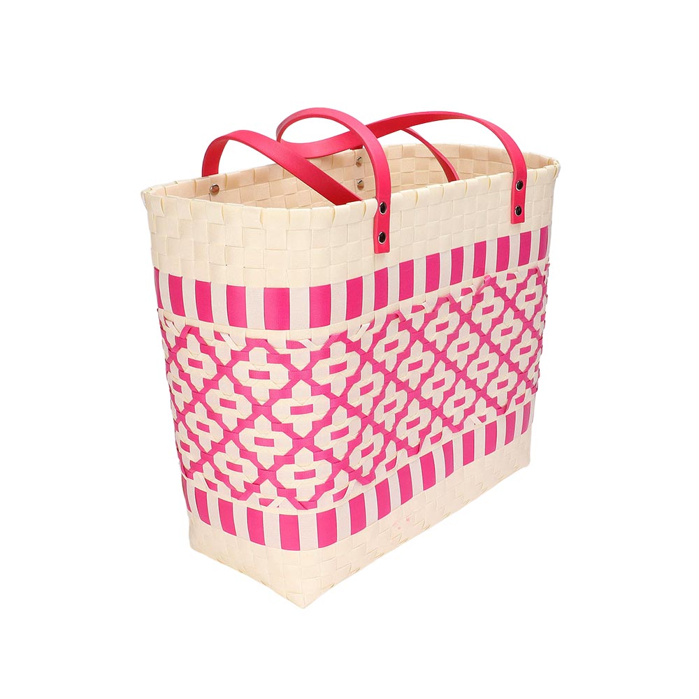Madeline Love Black Quatrefoil Patterned Basket Weave Tote Bag / Shoulder Bag - Bags & Wallets - extra