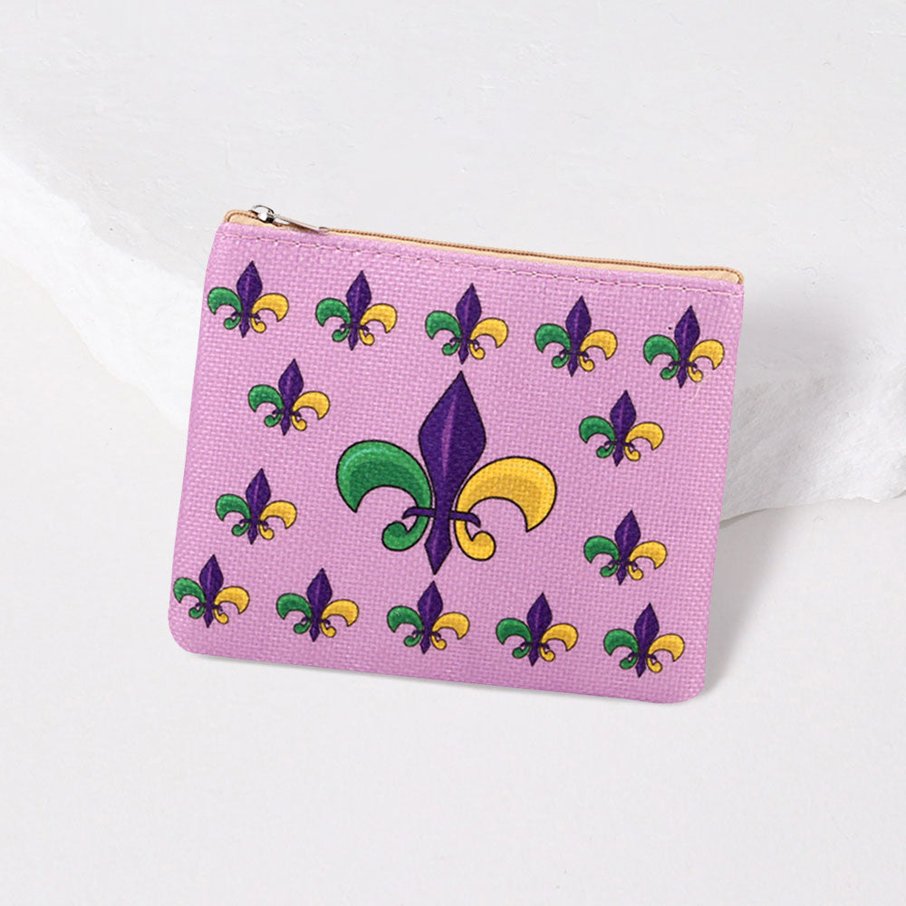 Multi Mardi Gras Fleur de Lis Pattern Printed Mini Pouch Bag