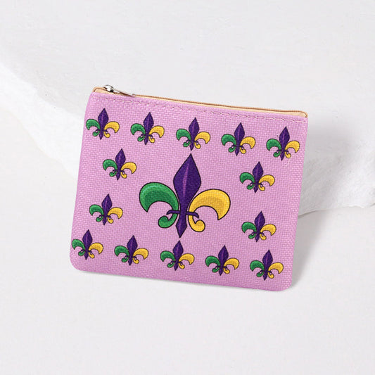Multi Mardi Gras Fleur de Lis Pattern Printed Mini Pouch Bag