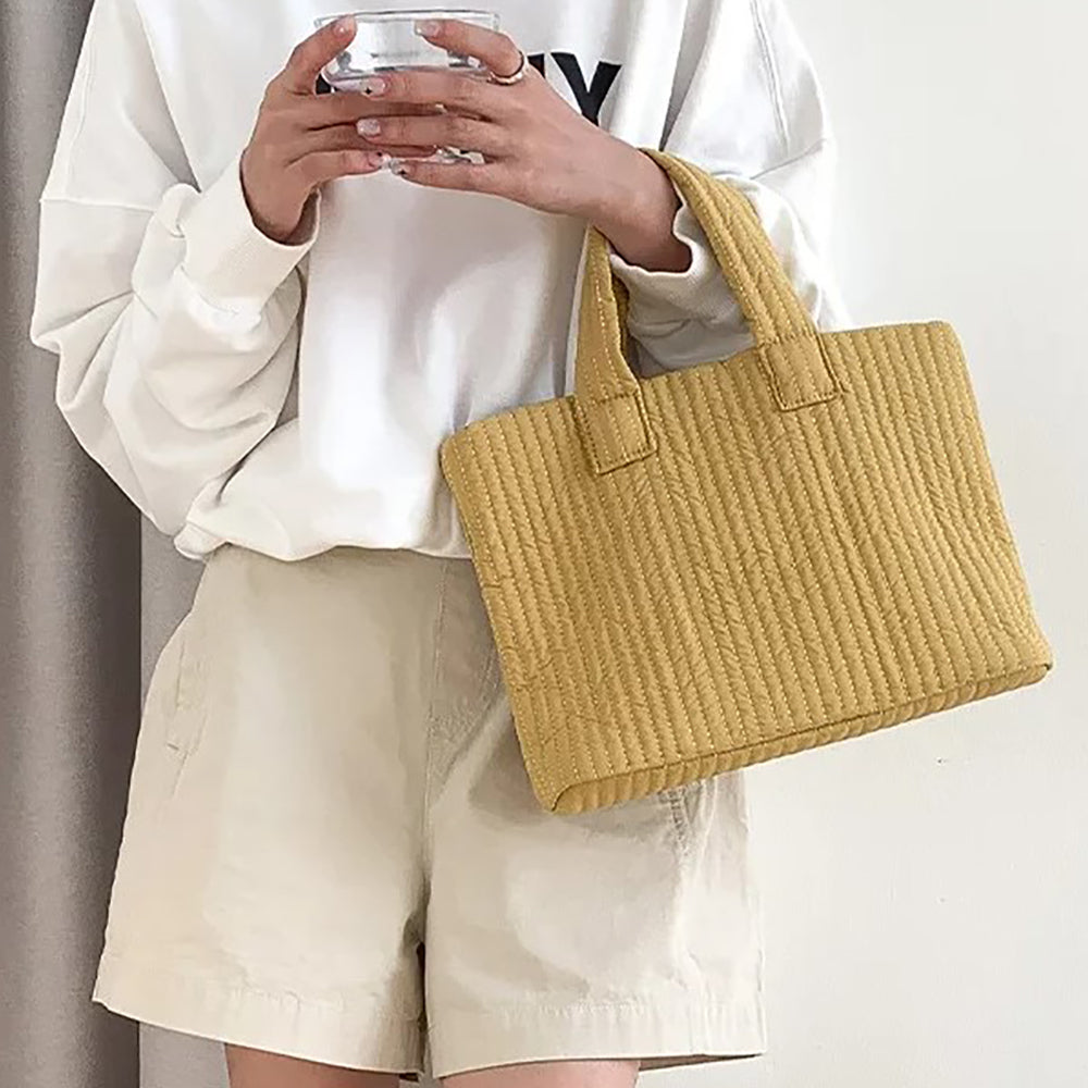 Madeline Love Beige Quilted Padded Tote Bag - Bags & Wallets