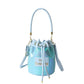 Madeline Love Blue Faux Leather THE CUTE BAG Message Sequin Crossbody Bucket Bag - Bags & Wallets - desc