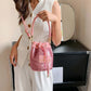 Madeline Love Blue Faux Leather THE CUTE BAG Message Sequin Crossbody Bucket Bag - Bags & Wallets - extra