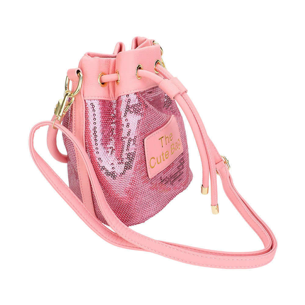 Madeline Love Gold Faux Leather THE CUTE BAG Message Sequin Crossbody Bucket Bag - Bags & Wallets - extra