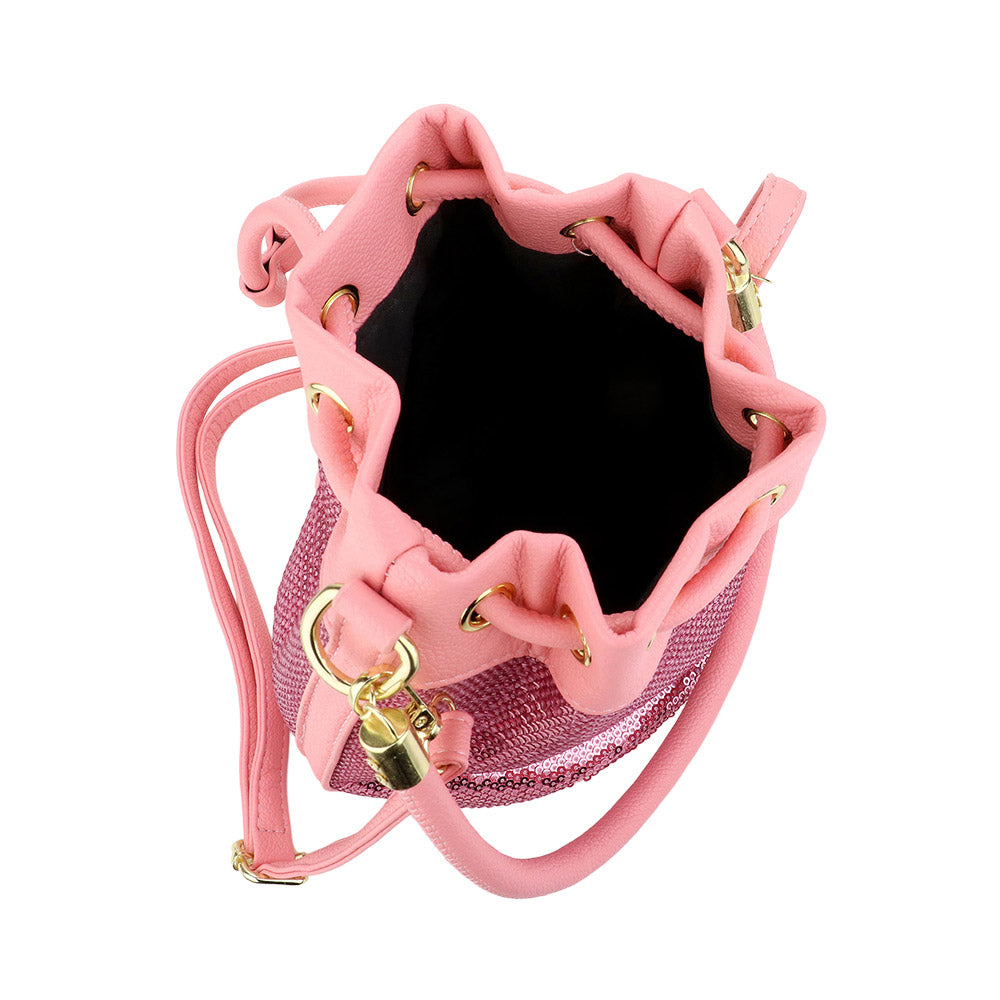 Madeline Love Gold Faux Leather THE CUTE BAG Message Sequin Crossbody Bucket Bag - Bags & Wallets - extra