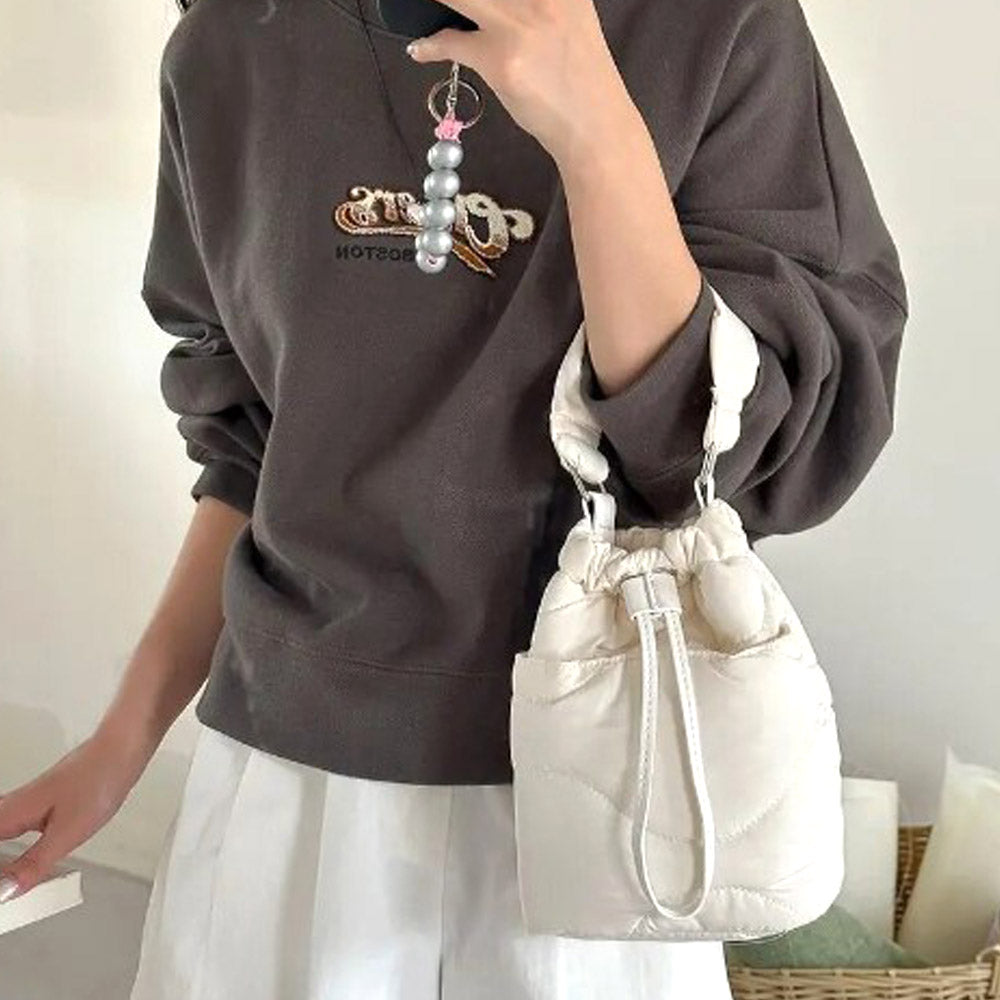 Madeline Love White Quilted Padded Crossbody Bucket Bag - Bags & Wallets