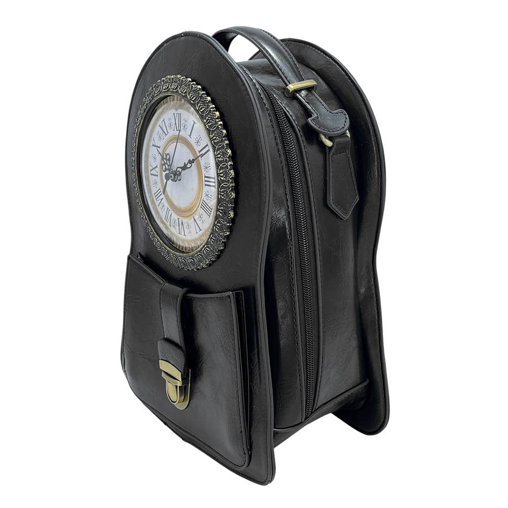 Madeline Love Black Faux Leather Vintage Clock Face Crossbody Backpack Bag - Bags & Wallets - extra