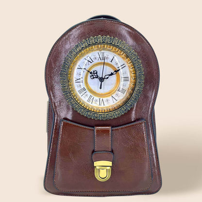 Madeline Love Brown Faux Leather Vintage Clock Face Crossbody Backpack Bag - Bags & Wallets