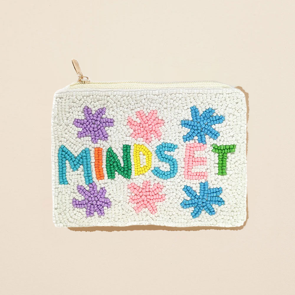 Madeline Love White MINDSET Message Flower Seed Beaded Mini Pouch Bag - Bags & Wallets
