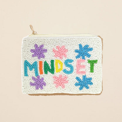 Madeline Love White MINDSET Message Flower Seed Beaded Mini Pouch Bag - Bags & Wallets