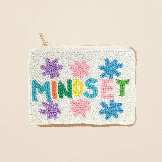 Madeline Love White MINDSET Message Flower Seed Beaded Mini Pouch Bag - Bags & Wallets