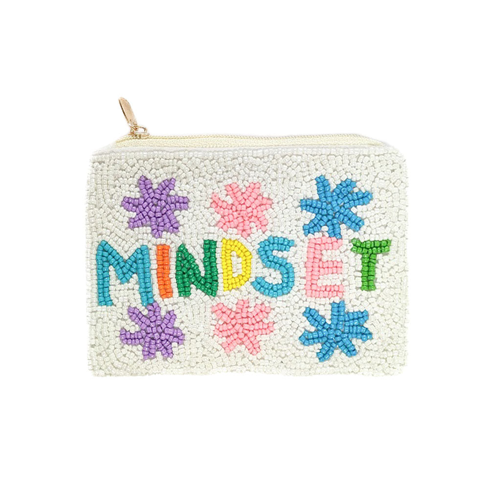 Madeline Love White MINDSET Message Flower Seed Beaded Mini Pouch Bag - Bags & Wallets - extra