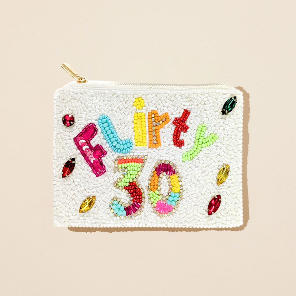 Madeline Love White FLIRTY 30 Message Seed Beaded Mini Pouch Bag - Bags & Wallets