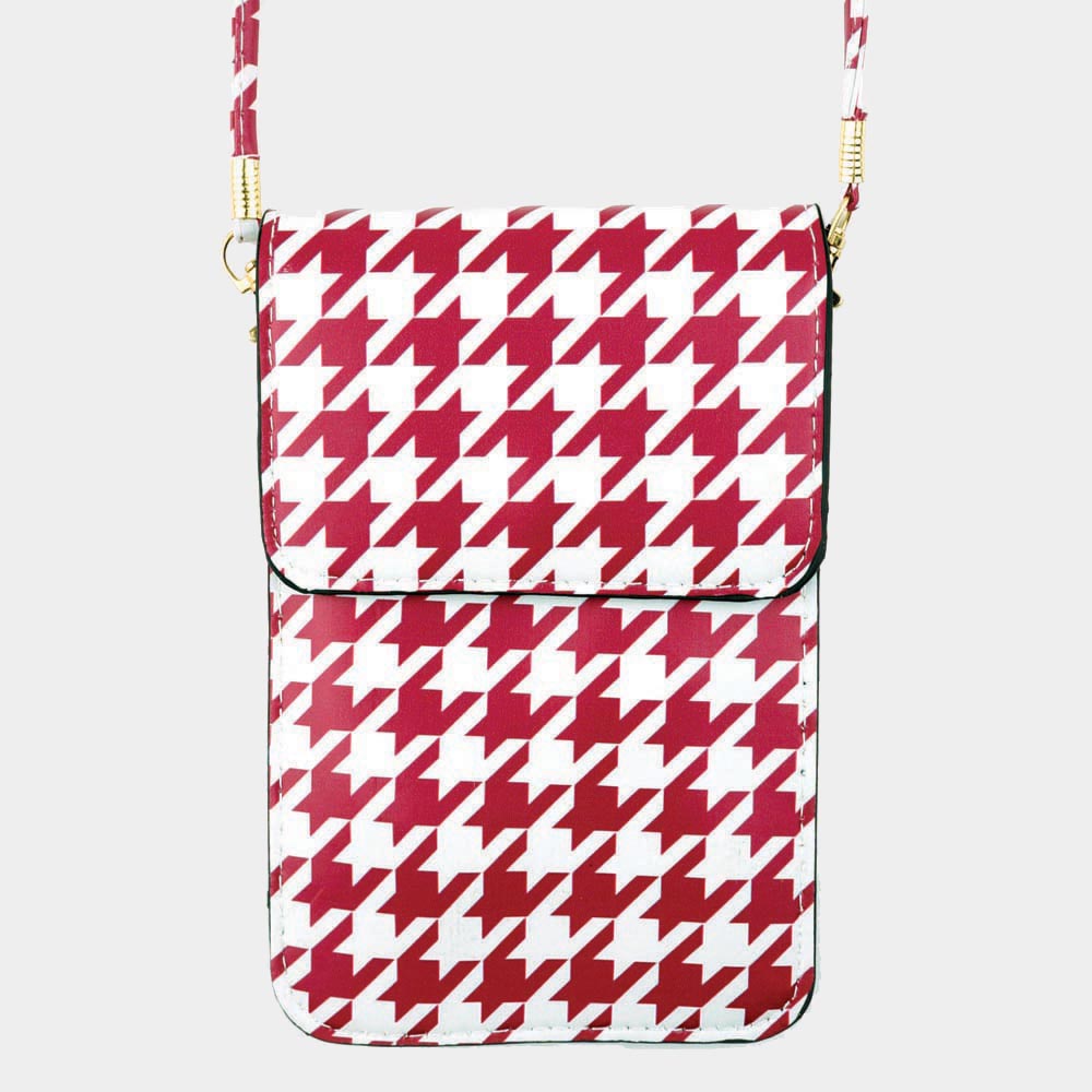Madeline Love Burgundy Houndstooth Pattern Touch View Cell Phone Cross Bag - Bags & Wallets