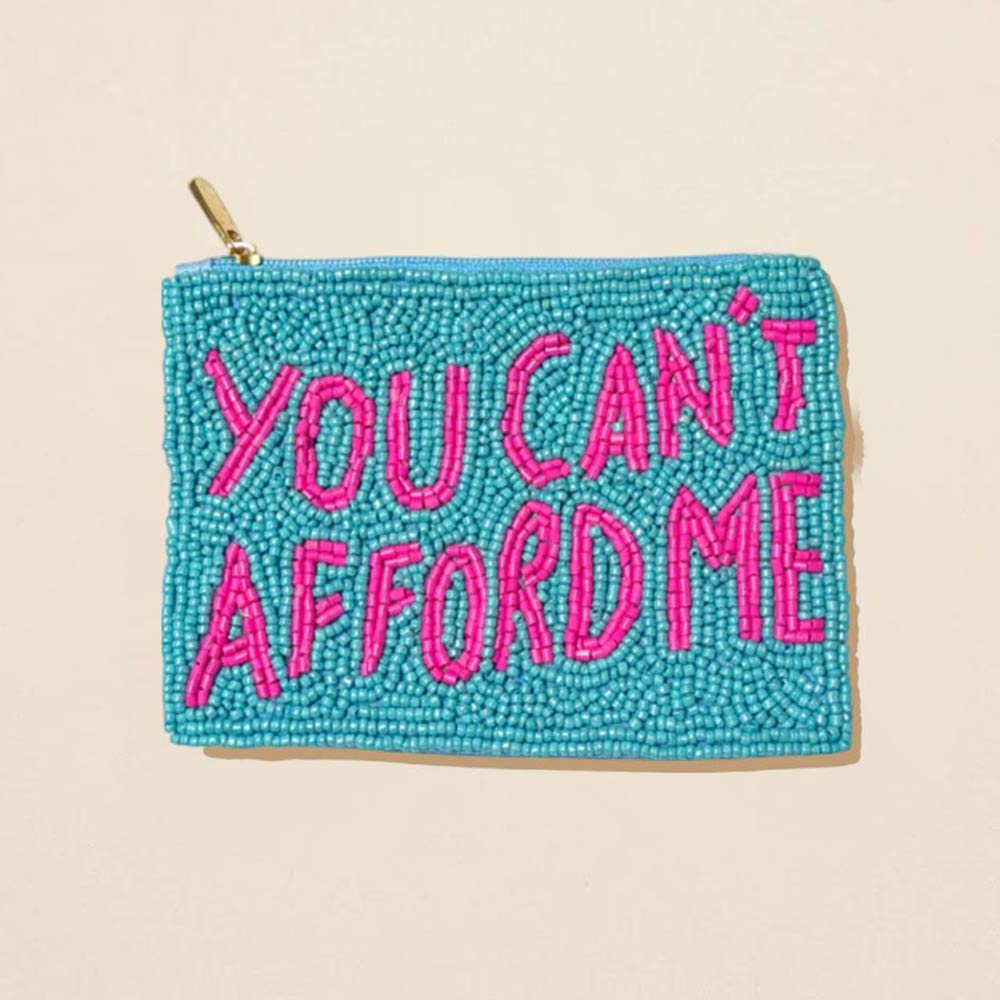 Madeline Love Blue, Pink YOU CANT AFFORD ME Seed Beaded Mini Pouch Bag - Bags & Wallets