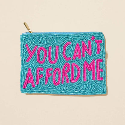 Madeline Love Blue, Pink YOU CANT AFFORD ME Seed Beaded Mini Pouch Bag - Bags & Wallets