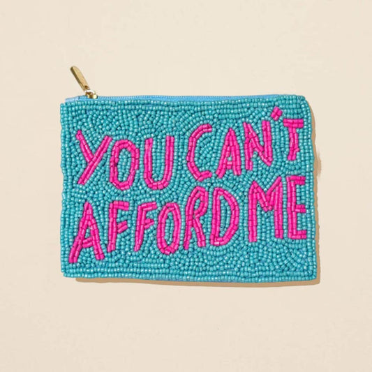 Madeline Love Blue, Pink YOU CANT AFFORD ME Seed Beaded Mini Pouch Bag - Bags & Wallets
