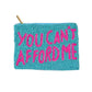 Madeline Love Blue, Pink YOU CANT AFFORD ME Seed Beaded Mini Pouch Bag - Bags & Wallets - desc