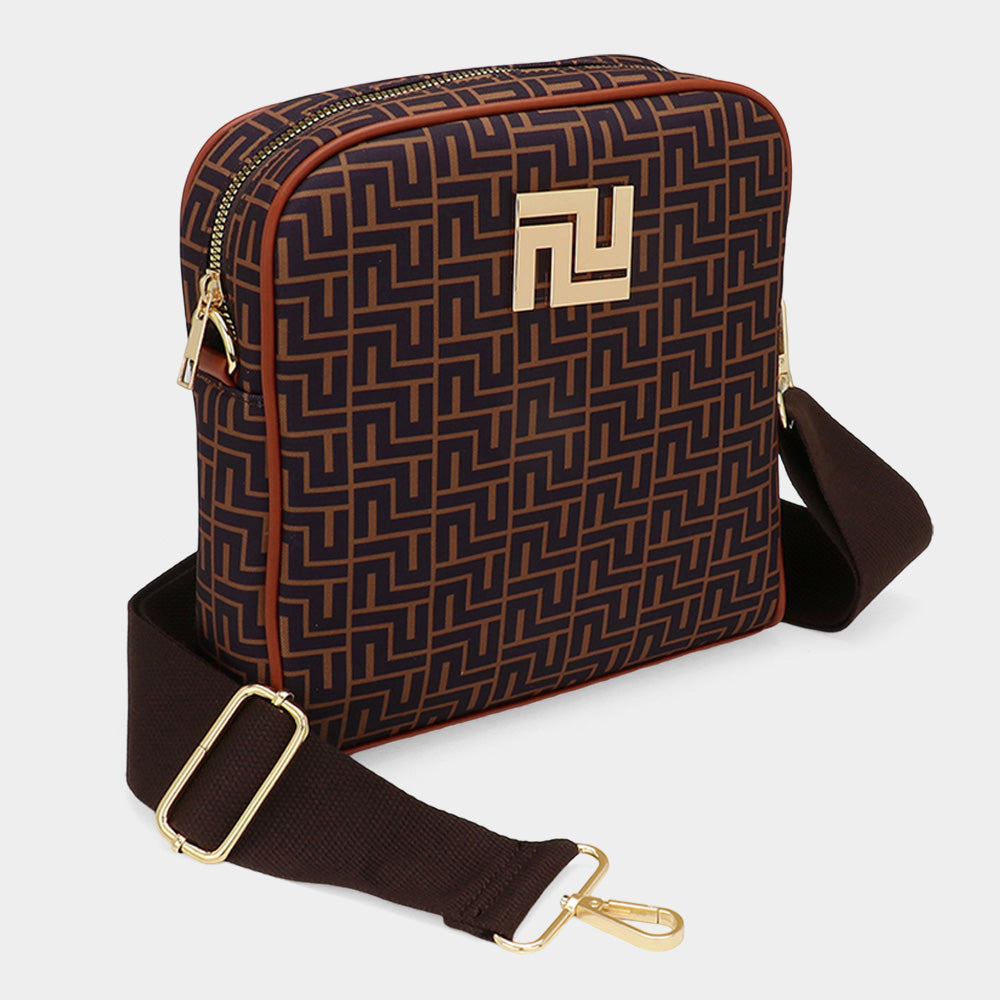 Madeline Love Brown Geometric Pattern Square Crossbody Bag - Bags & Wallets
