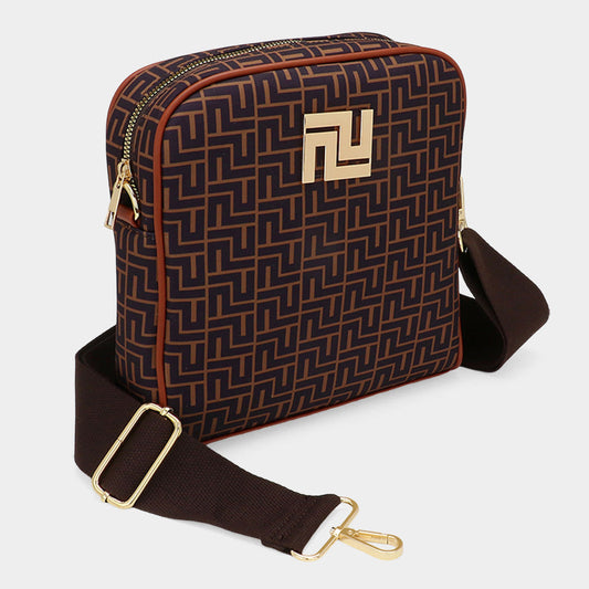 Madeline Love Brown Geometric Pattern Square Crossbody Bag - Bags & Wallets